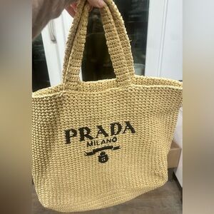 Prada Natural Raffia Large Logo Tote